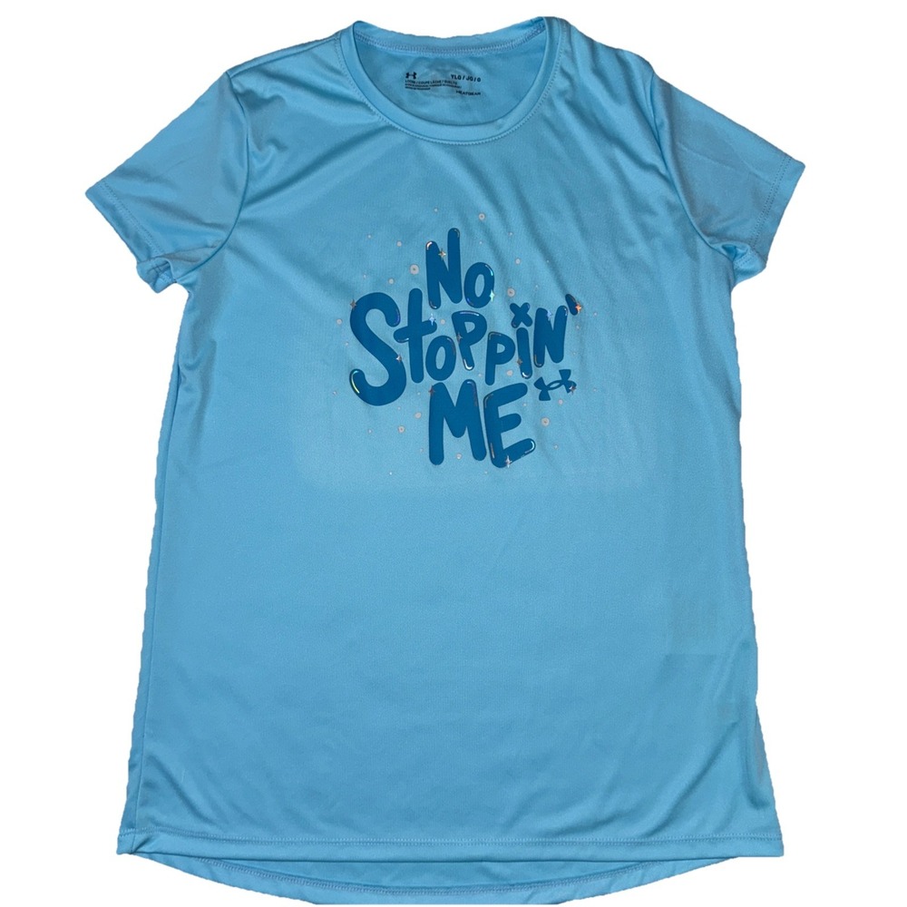 Under Armour Girls HeatGear "No Stopping Me"‎ Blue T-Shirt Size Large